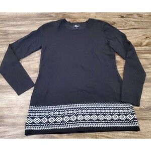 Kim Rogers Women's Small Sweater Black White Fair Isle Rayon Polyester